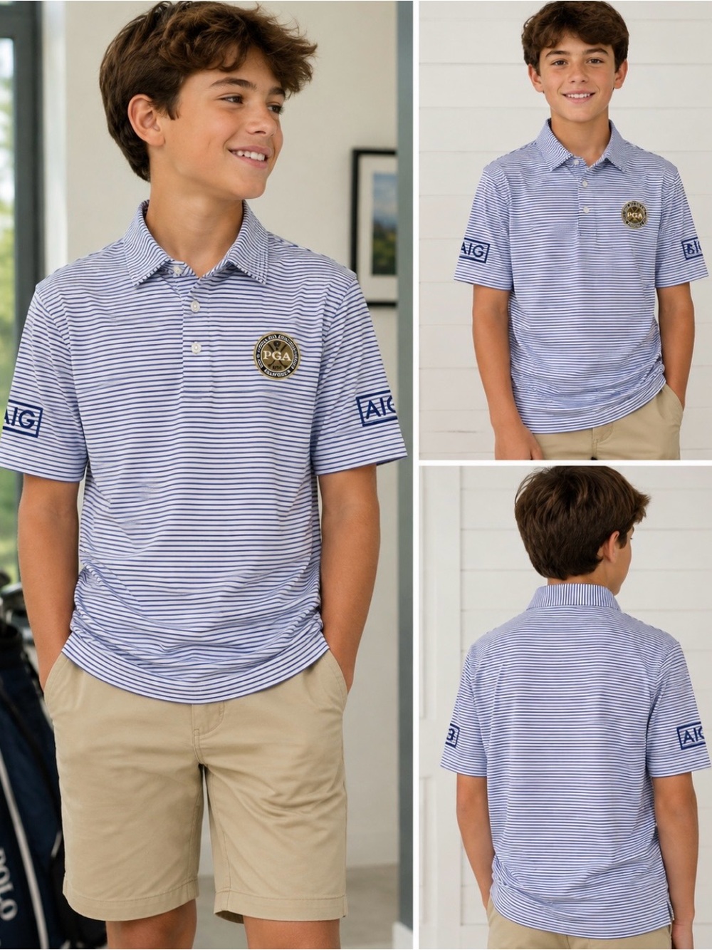 Ralph Lauren Boys PGA AIG Golf
Polo NWT Navy White Stripe Size M 10-12